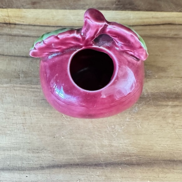 Vintage Enesco Anthropomorphic Red Apple Toothpick Holder Smiling Face 1950s - Picture 3 of 3